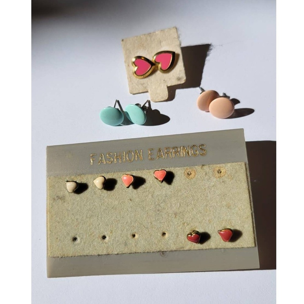 Vintage Heart Enamel Stud Earring Lot Womens Multi Color tiny very cute